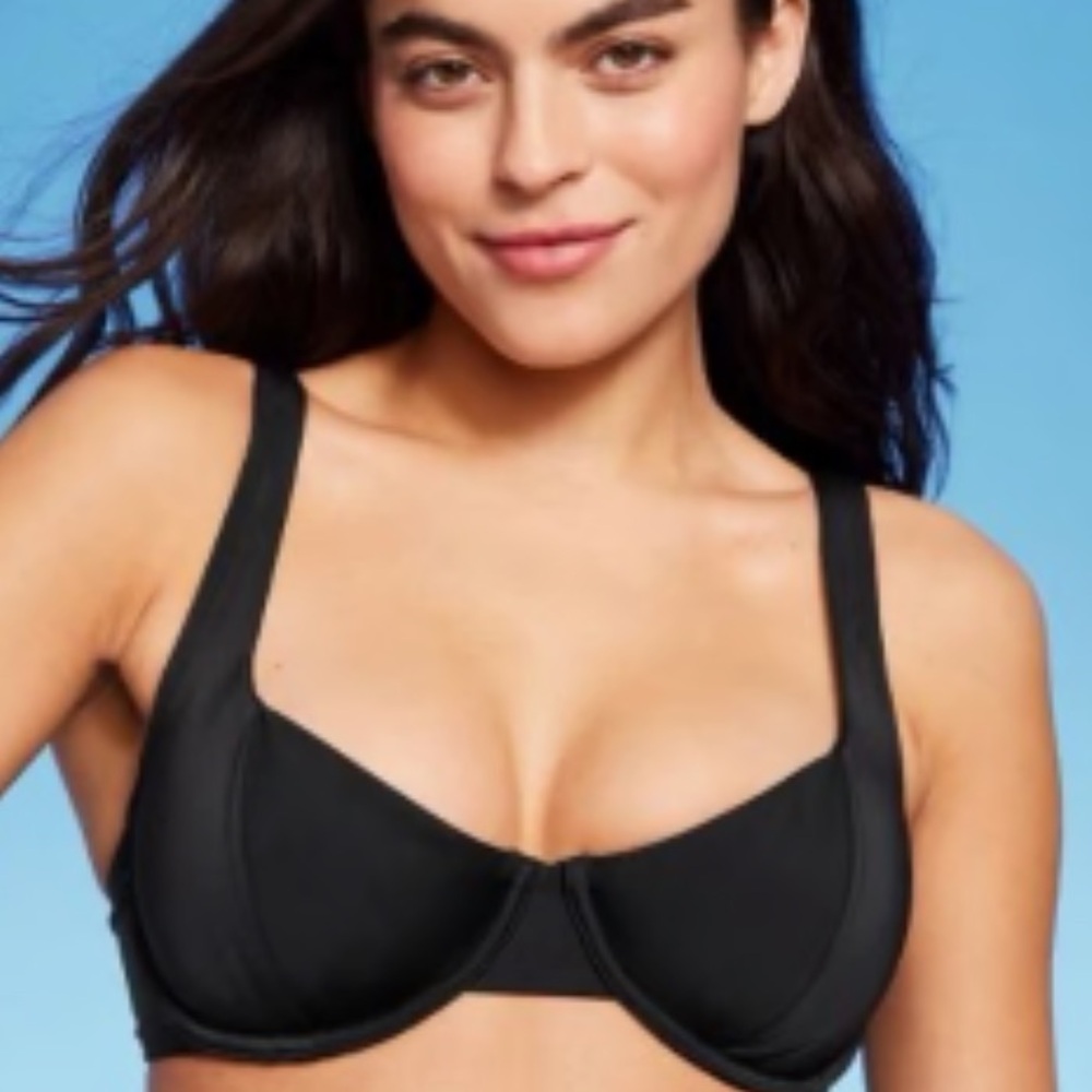 NWT KONA SOL UNDERWIRE BIKINI TOP WOMEN SZ 8/10 D/DD IN BLACK